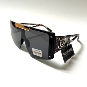 New Original TRUE RELIGION Oversized Shield Sunglasses Acetate Black Tortoise XL
